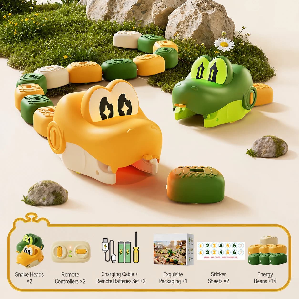 Yellow and green magnetic snakes for the two-player set